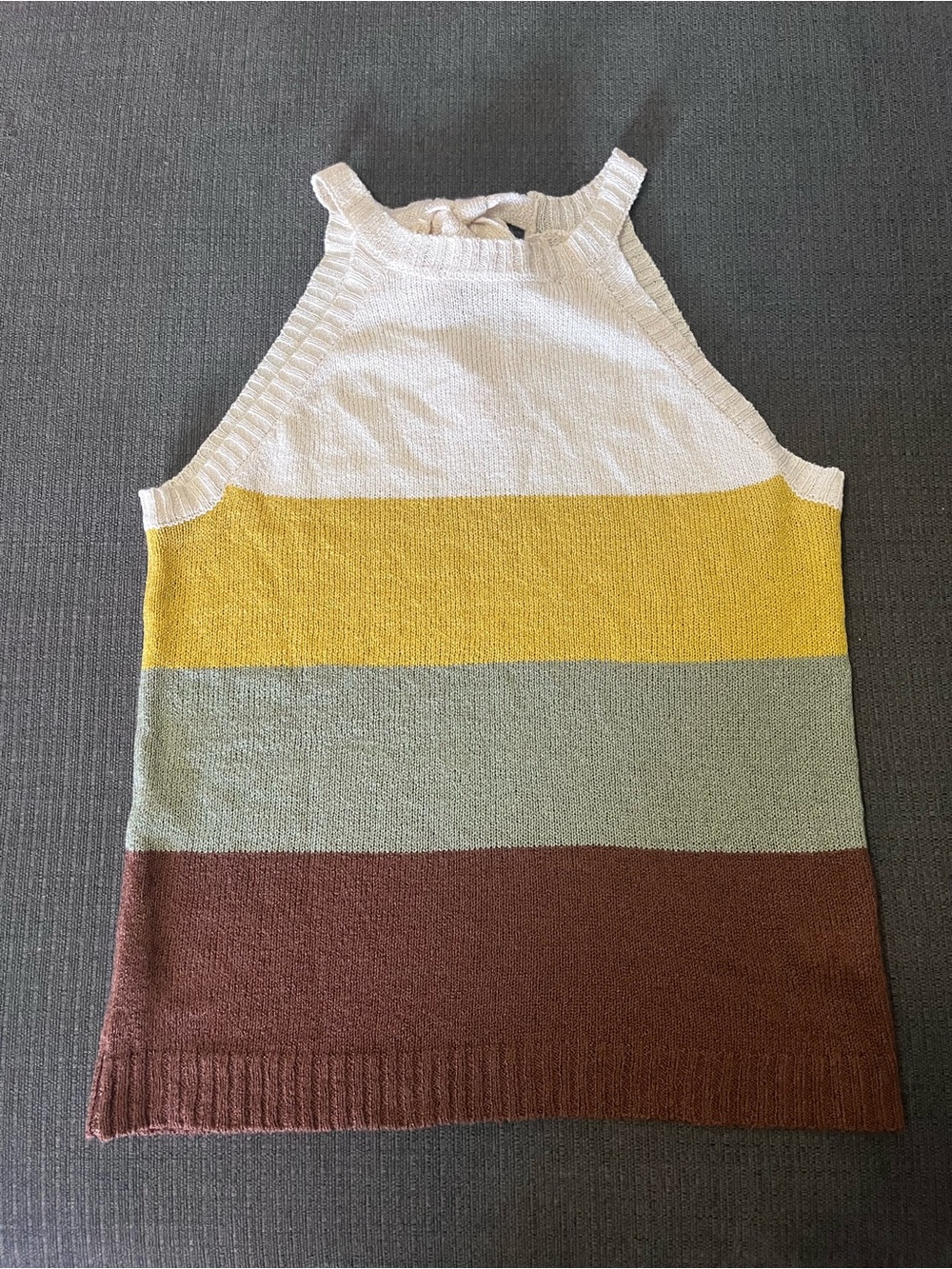 Sleeveless Striped Knit Tank Top in Cream, Yellow, Sage, Brown